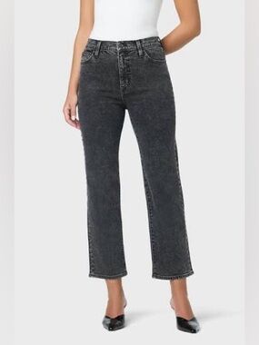 Hudson High Rise Cropped Straight Leg Jeans Washed Black Size 32